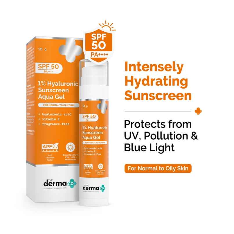 The Derma Co 1% Hyaluronic Sunscreen Spf 50 Pa+++ Aqua Gel For Normal To Oily Skin