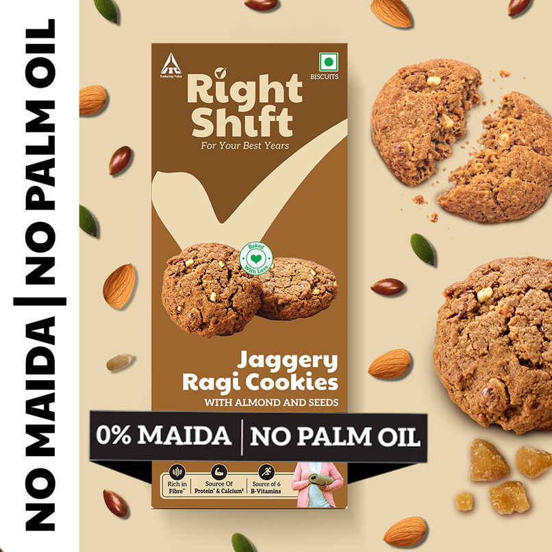 Right Shift Jaggery Ragi 0% Maida Cookies | 0% Refined Sugar | With Nuts and Seeds
