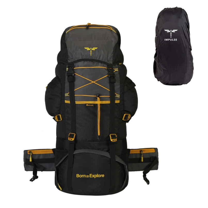 Impulse Banyan Trekking Backpack with Rain Cover | Black - 75 L