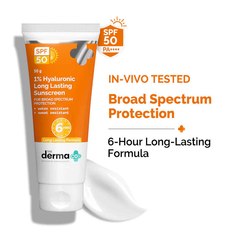 The Derma Co 1% Hyaluronic Long Lasting Sunscreen SPF 50, PA++++ | Sun Protection For All skin The Derma Co 1% Hyaluronic Long Lasting Sunscreen SPF 50, PA++++ | Sun Protection For All skin