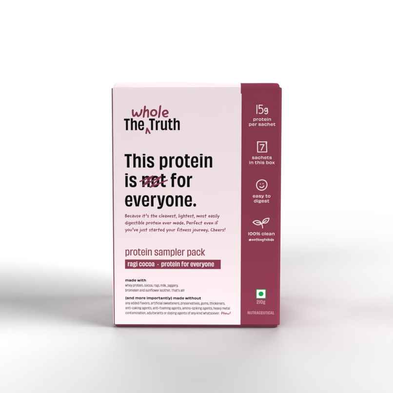 The Whole Truth Protein Powder Sampler Pack, Ragi Cocoa 15g Protein Per 7 Sachets Easy to Digest