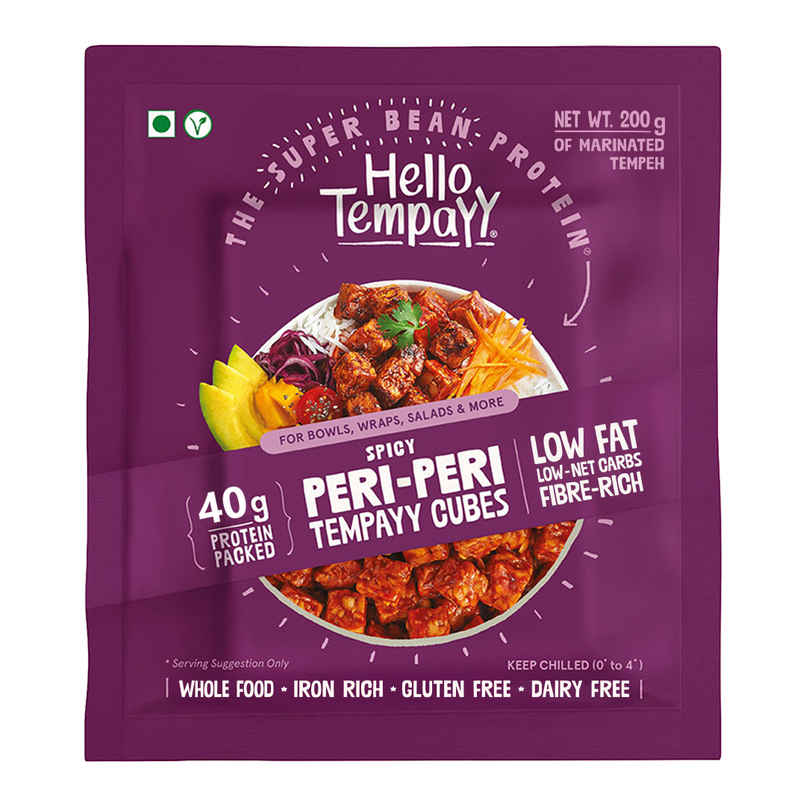 Hello Tempayy 40g Protein Peri Peri Tempeh Cubes |Low Fat & High Fibre