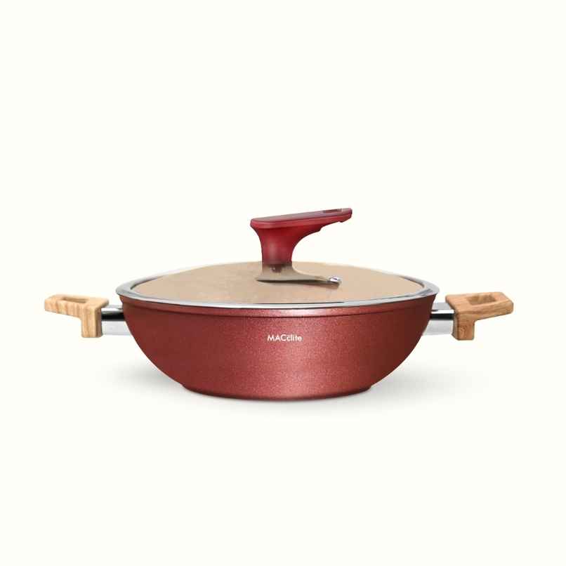Macclite Non-Stick PDC Granite+ Induction Base Butter Scotch Triumph Kadai 20 cm With Glass Lid
