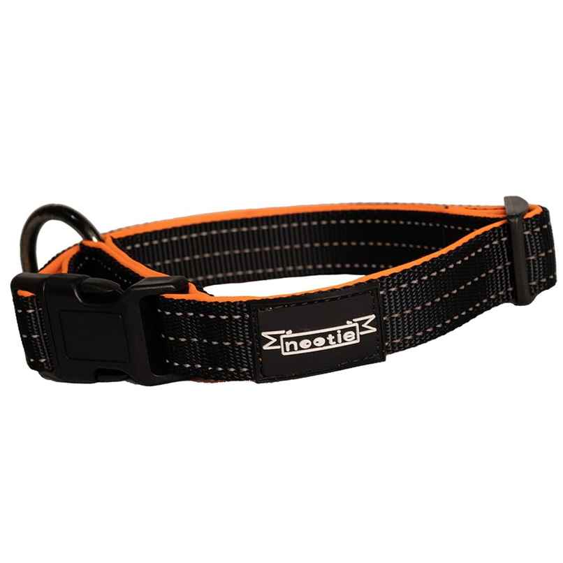Nootie Plush Padded Collar Black Color With Orange | 32 Mm - XL - For Giant Dogs