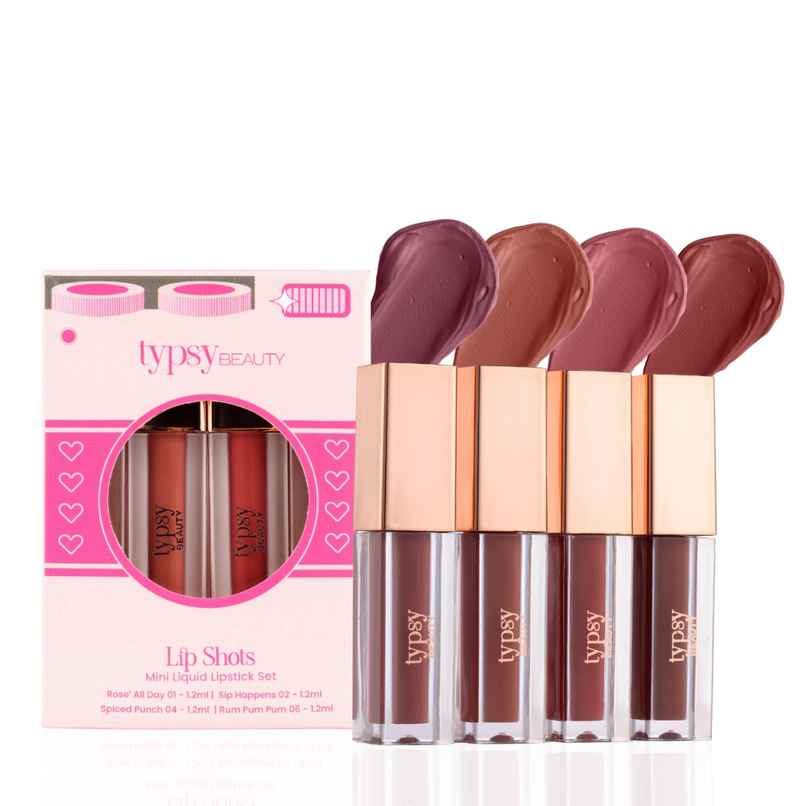 Typsy Beauty Lip Shots - 4-in-1 Mini Liquid Lipstick Set |Travel Friendly | Lightweight Typsy Beauty Lip Shots - 4-in-1 Mini Liquid Lipstick Set |Travel Friendly | Lightweight