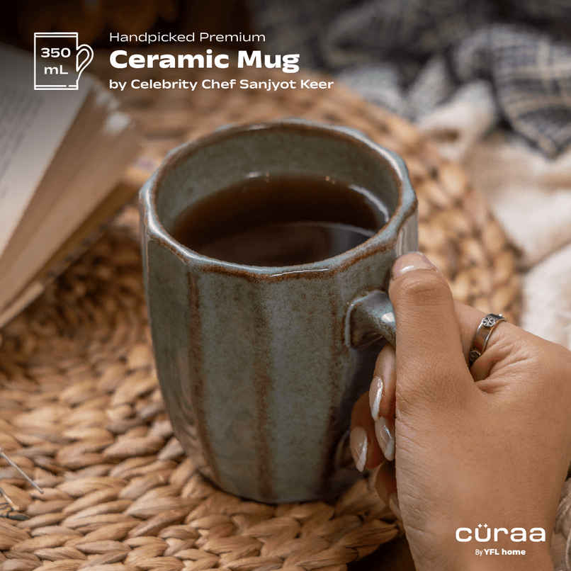 Curaa Scallop Ceramic Coffee Mug Set Of Two For Office | Home-Travel-Gifting | Handcrafted - 350 ml