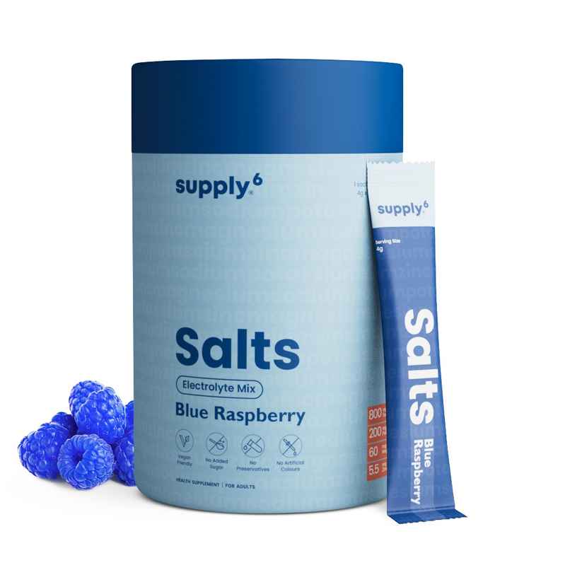 Supply6 Salts | Electrolyte Mix | Blue Raspberry | Sodium | Potassium | Magnesium | Zinc | Fiber
