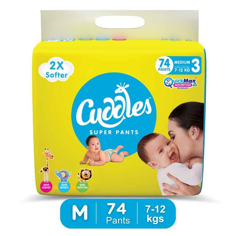 Cuddles Baby Pant Diaper - M 74 Pieces | 7 - 12kg | Upto 12 hours Protection 2X Softer