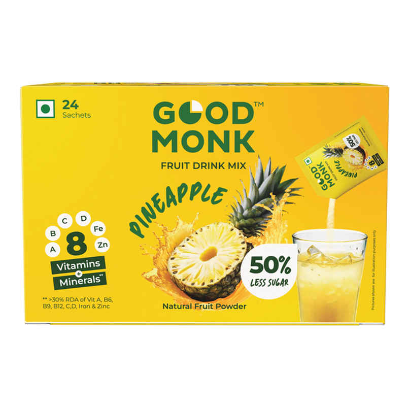 Good Monk Fruit Drink Mix | Natural Pineapple | 50% Less Sugar | 8 Vitamins & Minerals | 24 Sachets Good Monk Fruit Drink Mix | Natural Pineapple | 50% Less Sugar | 8 Vitamins & Minerals | 24 Sachets