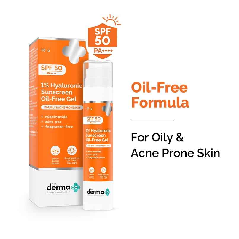 The Derma Co 1% Hyaluronic Sunscreen Oil-Free Gel With Spf 50 Pa++++ For Oily & Acne-Prone Skin