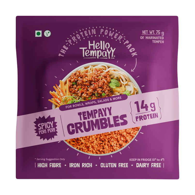 Hello Tempayy 14g Protein Tempeh Crumbles | Peri Peri | Heat & Add | Soy Tempeh