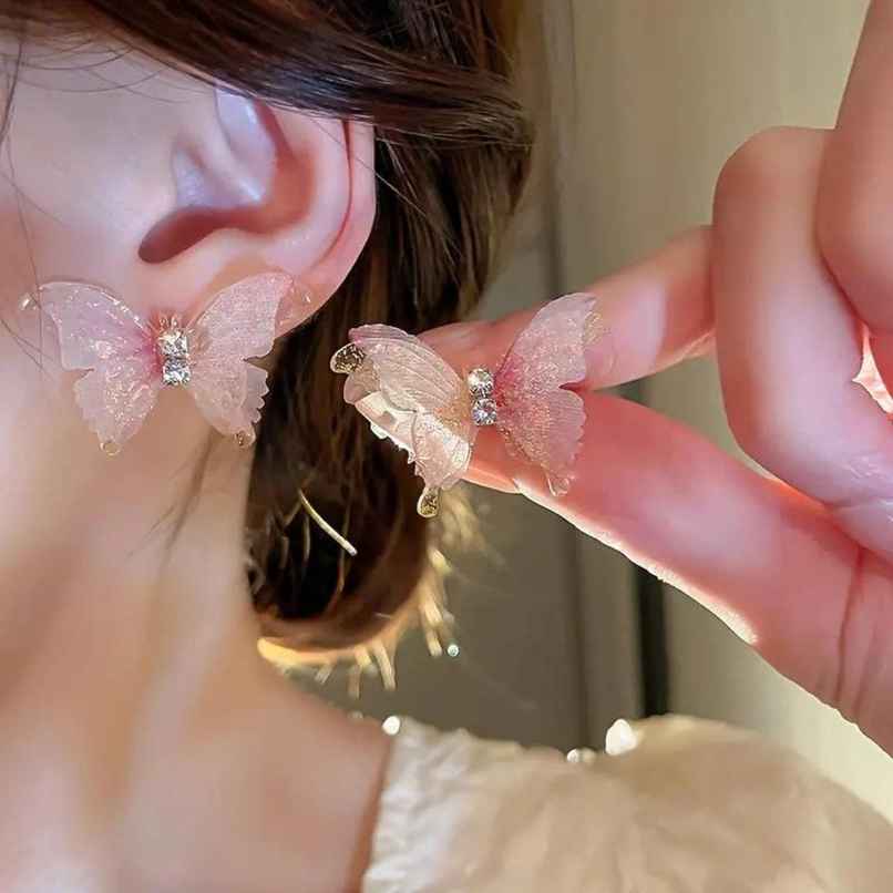 Estailo Fashion Butterfly Fantasy Earrings | E0000991 | Pink Estailo Fashion Butterfly Fantasy Earrings | E0000991 | Pink