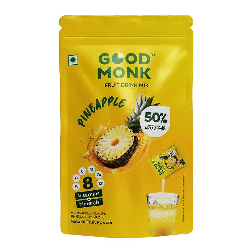 Good Monk Fruit Drink Mix | Natural Pineapple | 50% Less Sugar | 8 Vitamins & Minerals | 3 Sachets Good Monk Fruit Drink Mix | Natural Pineapple | 50% Less Sugar | 8 Vitamins & Minerals | 3 Sachets