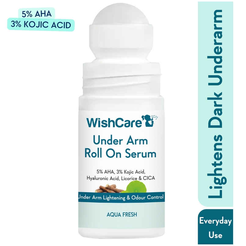 Wishcare Under Arm Roll On Serum - 5% Aha 3% Kojic Acid - Underarm Lightening & Odour Control -Aqua