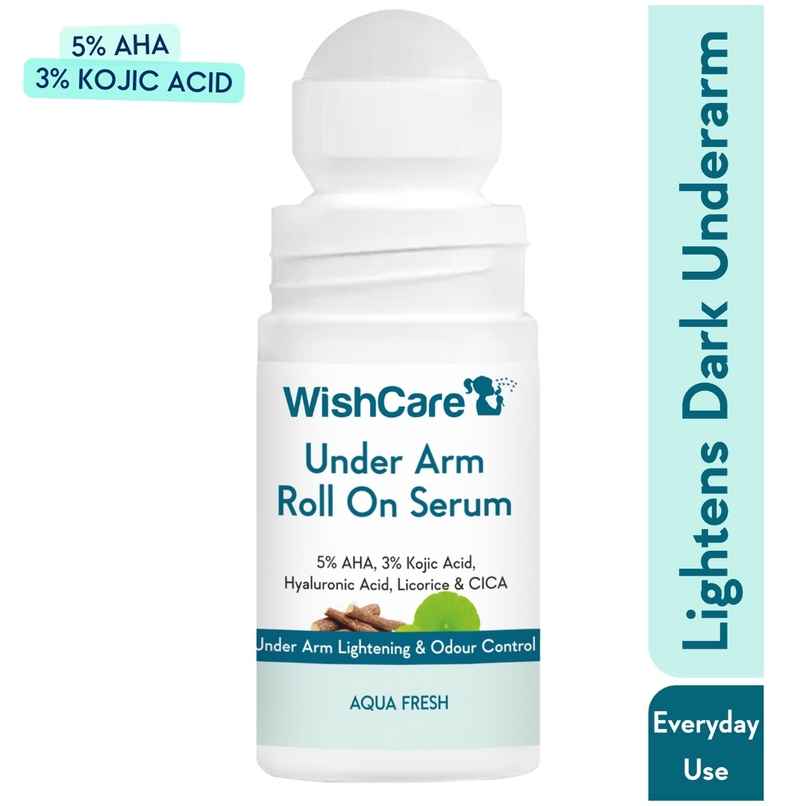 Wishcare Under Arm Roll On Serum - 5% Aha 3% Kojic Acid - Underarm Lightening & Odour Control -Aqua