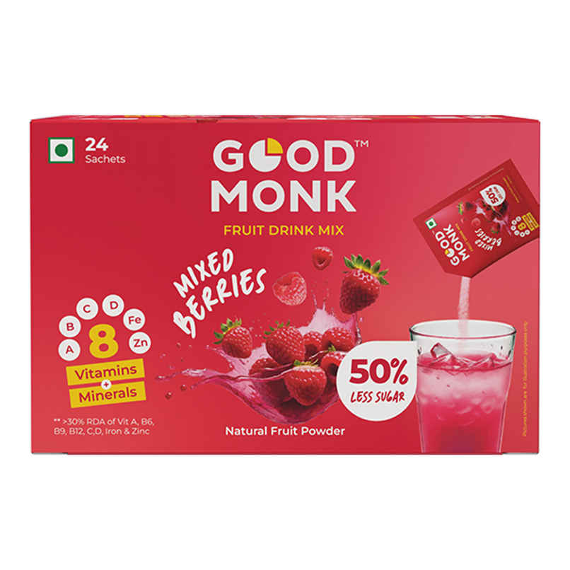 Good Monk Fruit Drink Mix | Mixed Berries | 50% Less Sugar | 8 Vitamins & Minerals | 24 Sachets Good Monk Fruit Drink Mix | Mixed Berries | 50% Less Sugar | 8 Vitamins & Minerals | 24 Sachets