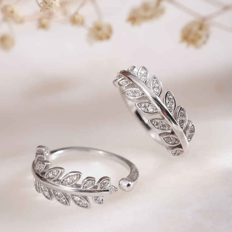 Zavya Leaf CZ Rhodium Plated 925 Sterling Silver Toe Ring