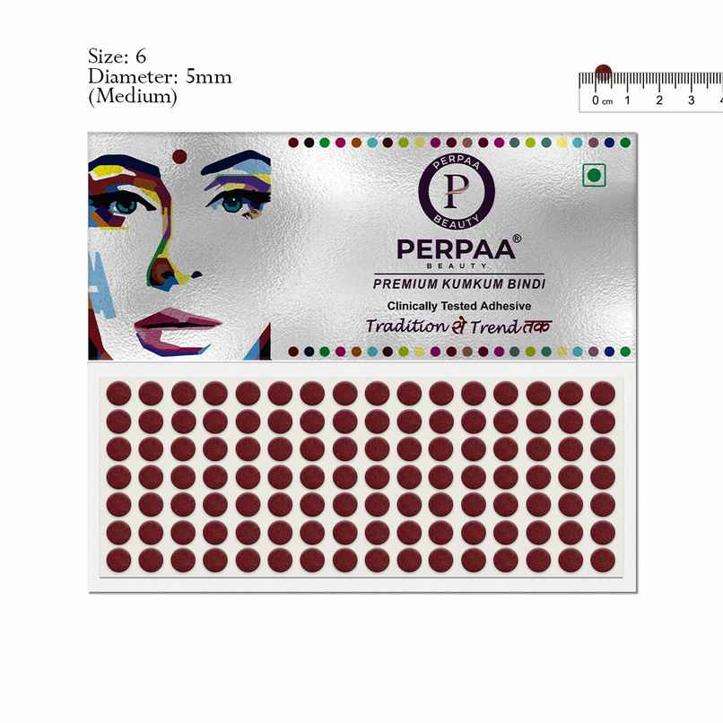 PERPAA Bindi Dark Maroon | 1 Flap | Size 6 Diameter 6mm| Round Kumkum Bindi for women
