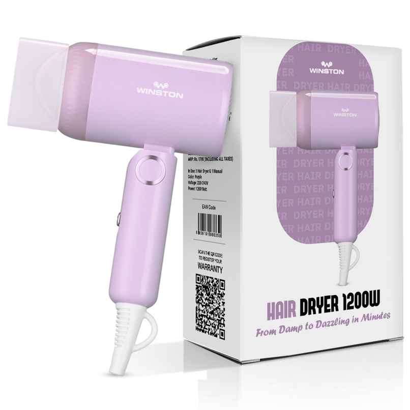 Winston Ionic Foldable Hair Dryer For Men & Women - 1200W (Purple) Winston Ionic Foldable Hair Dryer For Men & Women - 1200W (Purple)