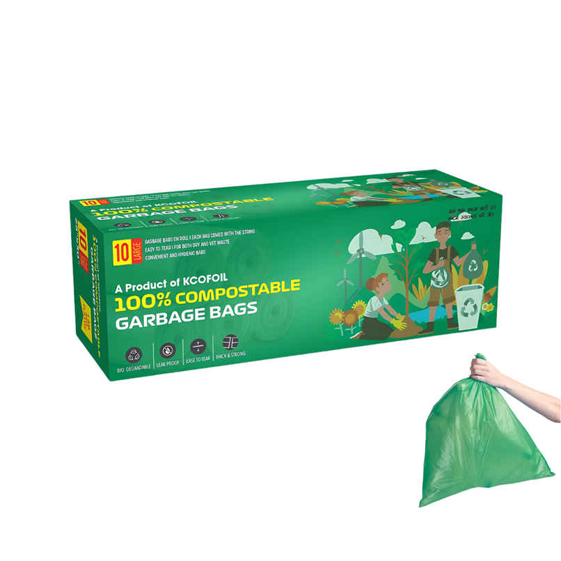 Kcofoil 100% Compostable Large Garbage Bag Roll - 10 Bags | With Detachable Tie Tape Kcofoil 100% Compostable Large Garbage Bag Roll - 10 Bags | With Detachable Tie Tape