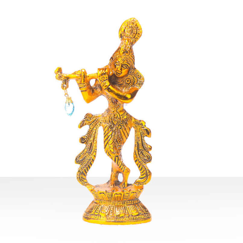 Devnidhii Krishna Ji Idol Bansuriwale On Lotus in Gold Polish