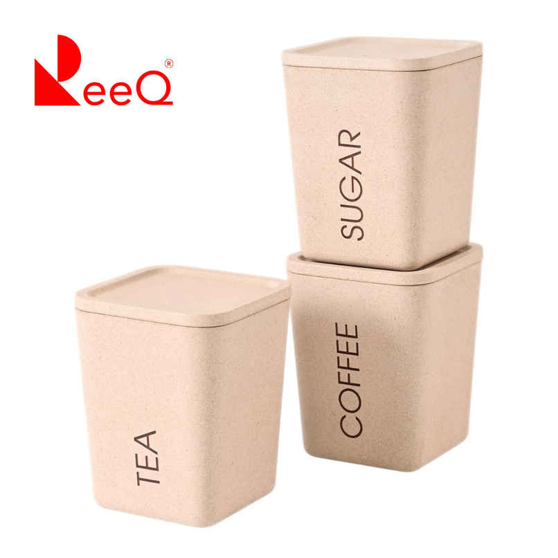 ReeQ Airtight Plastic Container Set for Kitchen Storage | Plastic Lids, Sand Castle - 800 ml