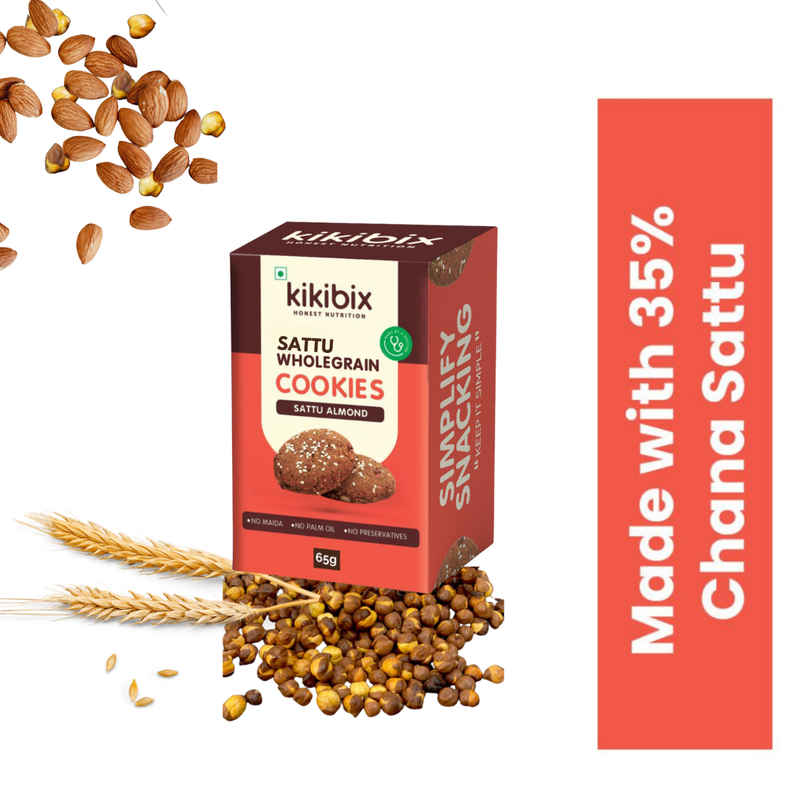 Kikibix Sattu Almond Healthy Cookies, with Chana & Almonds, No Refined Sugar, No Palm Oil