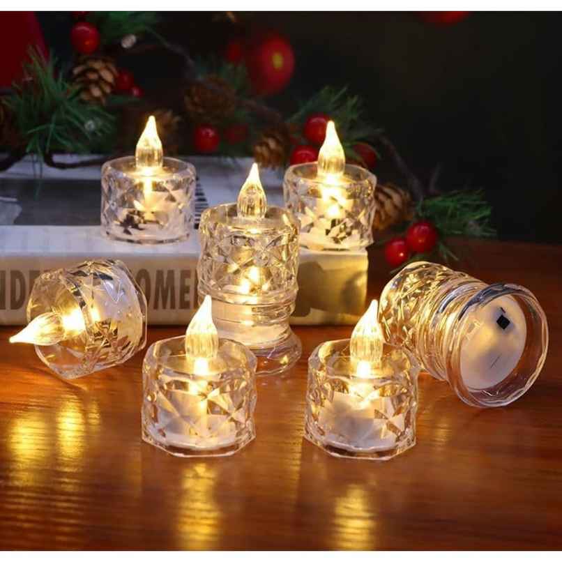 Perpetual LED Diya Candles | Electric Flameless Smokeless Lights | Pack of 12 | Crystal Design Perpetual LED Diya Candles | Electric Flameless Smokeless Lights | Pack of 12 | Crystal Design