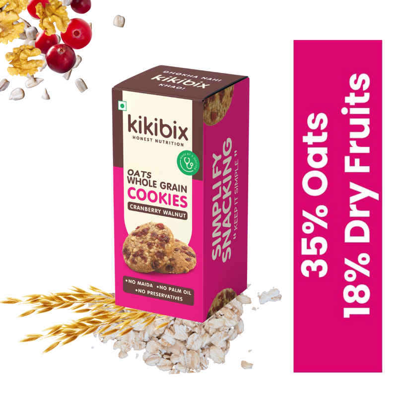 Kikibix Cranberry Walnut Healthy Biscuits, Jaggery Oats Cookies, Digestive, No Maida, No Palm Oil
