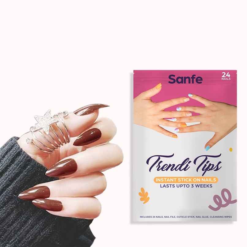 Sanfe Instant Stick On Nails - Glitter Almond 24 Reusable Artificial Fake Nail, Salon Look Sanfe Instant Stick On Nails - Glitter Almond 24 Reusable Artificial Fake Nail, Salon Look