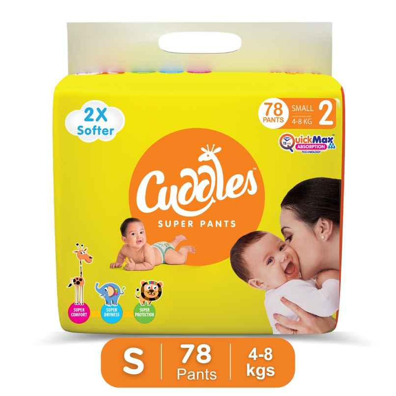 Cuddles Baby Pant Diaper  S | 78 Pieces | 4-8kg |Upto 12 hours Protection, 2X Softer