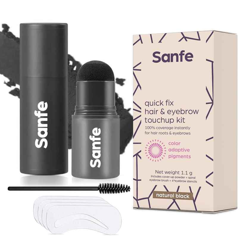Sanfe Quick Fix Hair & Eyebrow Touch Up Kit - Black | Root Cover Up Powder Stick for Grey Hair