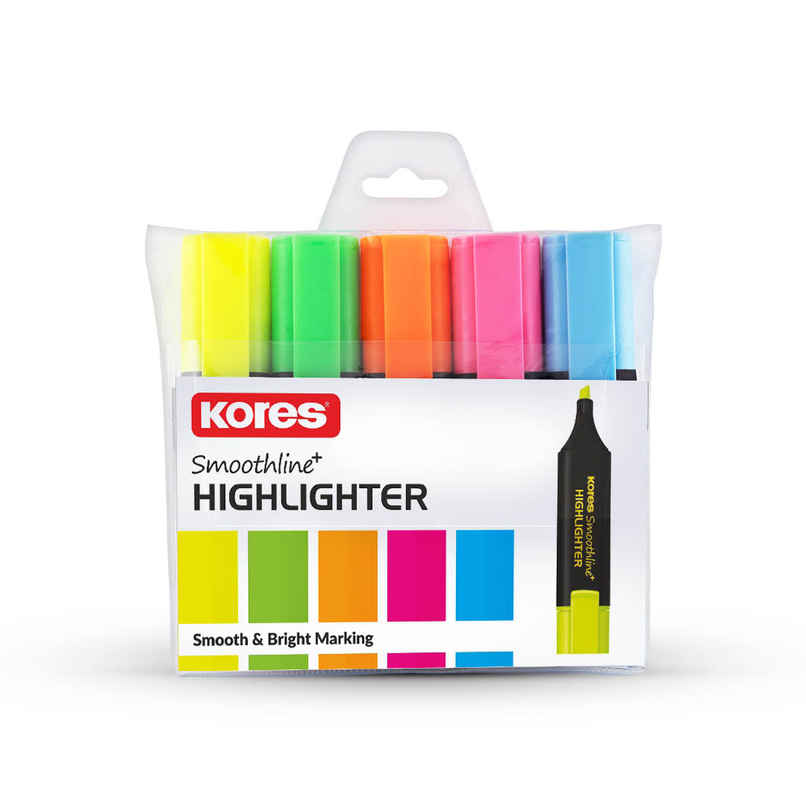 Kores Smoothline Plus Highlighter Pen | Assorted Pack of 5 Colours