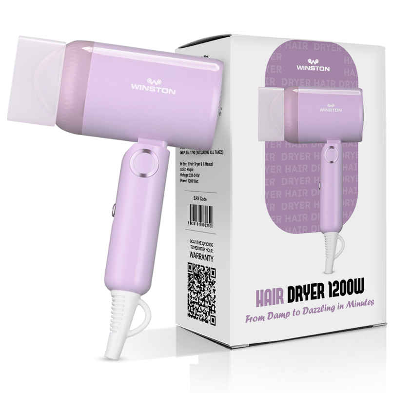 Winston Ionic Foldable Hair Dryer For Men & Women - 1200W (Purple)