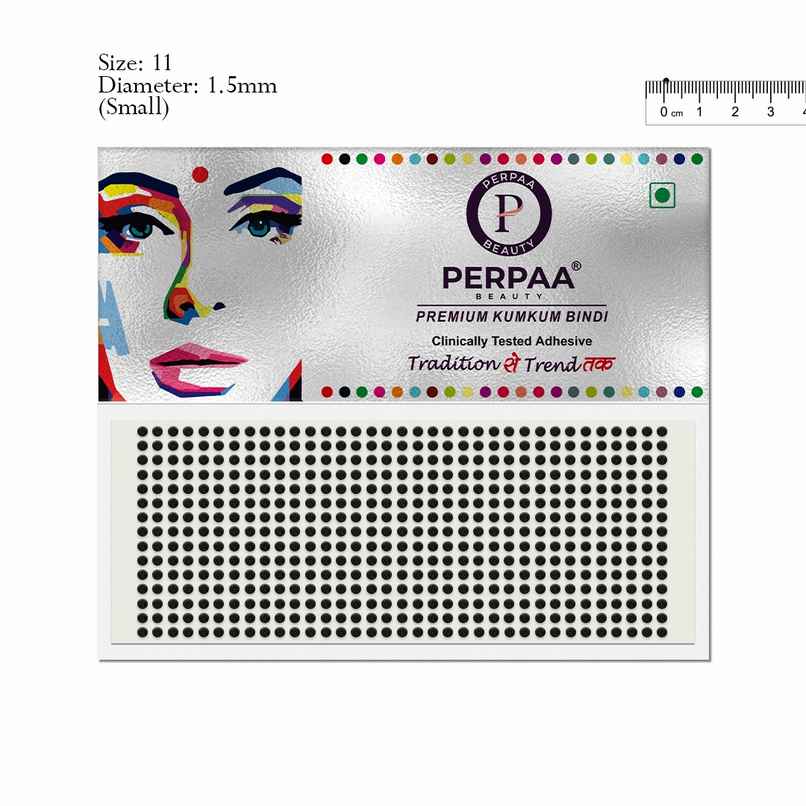 PERPAA Black Bindi | 1 Flap | Size 11 Diameter 1.5mm| Round Kumkum Bindi for women
