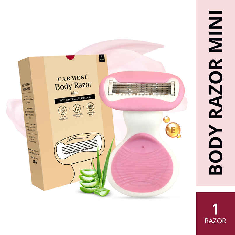 Carmesi Body Razor for Women's Hair Removal With Travel Case 5-Blade Precision Smooth & Hassle-Free Shaving on the Go Aloe Vera & Vitamin E
