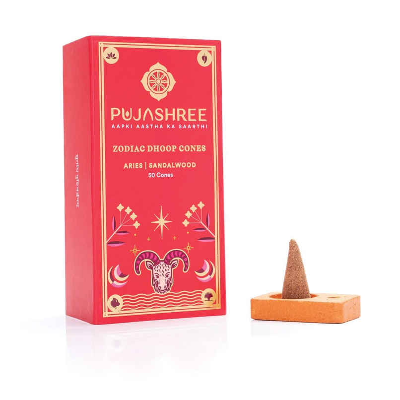 Pujashree Zodiac Dhoop Cones Aries, Chandan | 50 Cones
