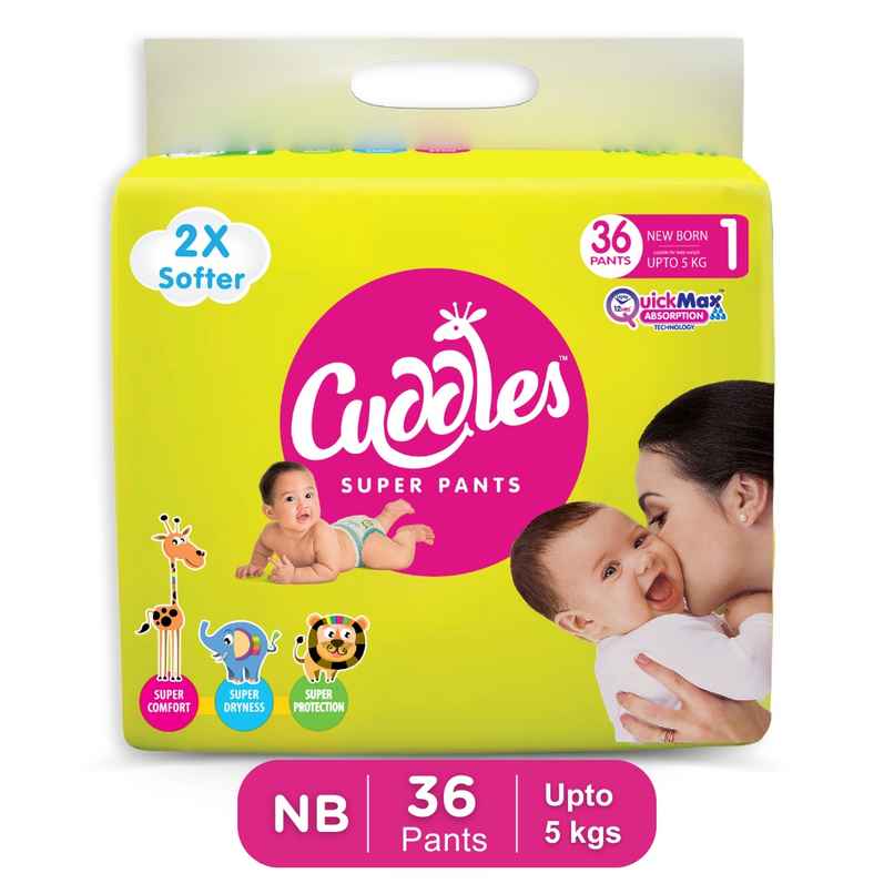 Cuddles Baby Pant Diaper - NB / XS | 36 Pieces| 0-5 kg | Upto 12 hours Protection, 2X Softer
