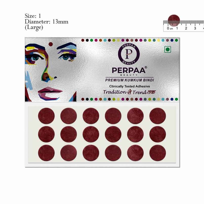 PERPAA Bindi Dark Maroon | 1 Flap | Size 1 Diameter 13mm| Round Kumkum Bindi for women