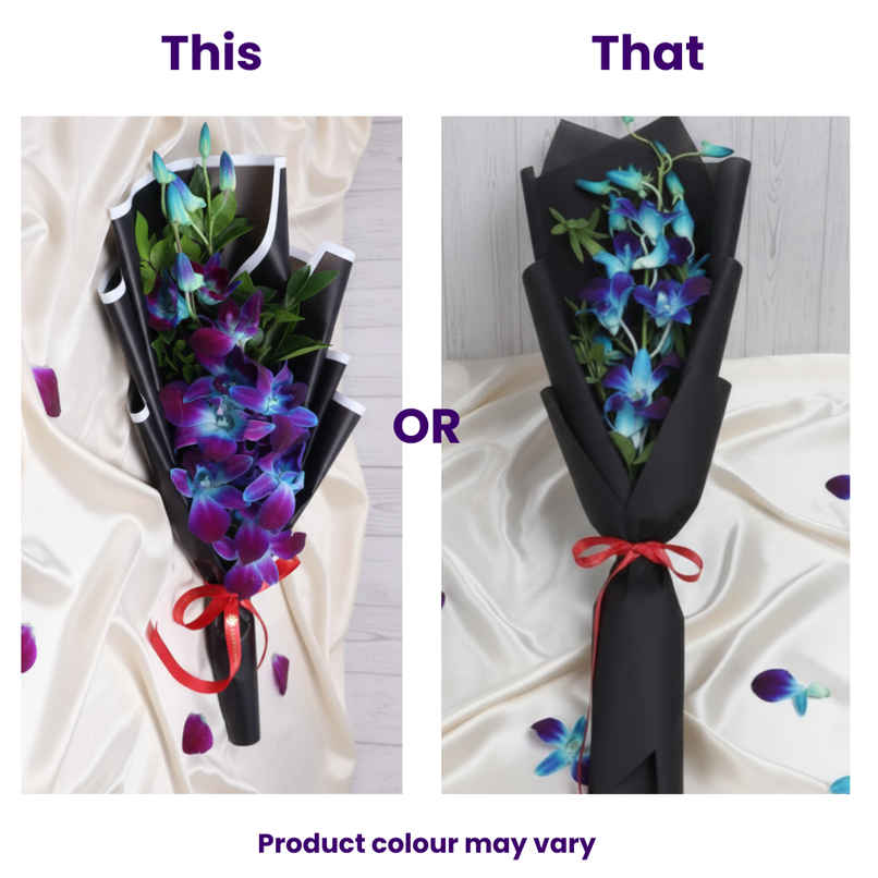 FlowerAura Single Blue Orchid in Black Paper