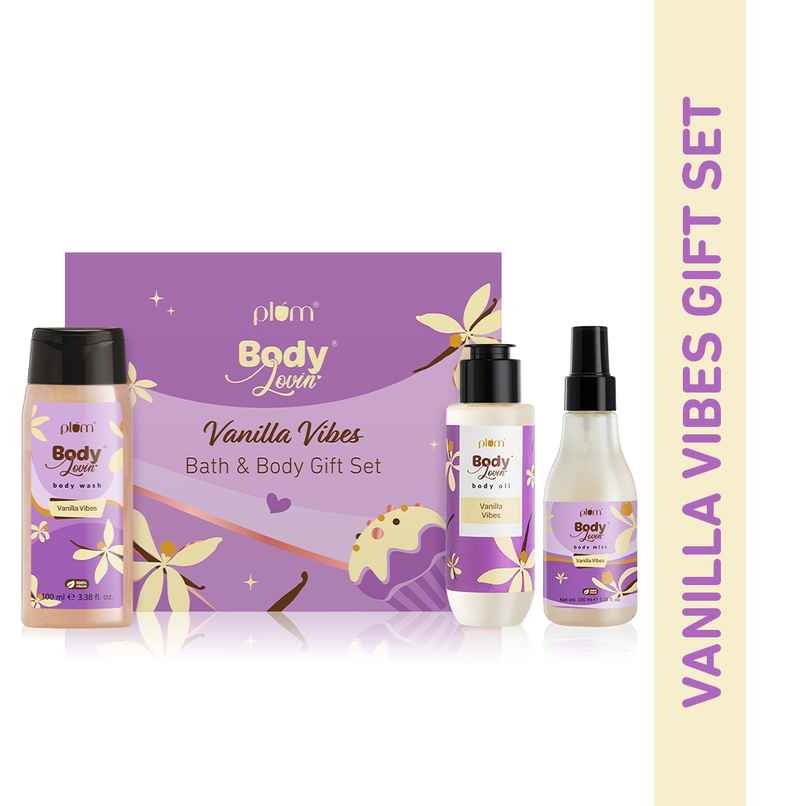 Plum Bodylovin' Vanilla Vibes Bath & Body Gift Set With Body Wash, Body Mist & Body Oil