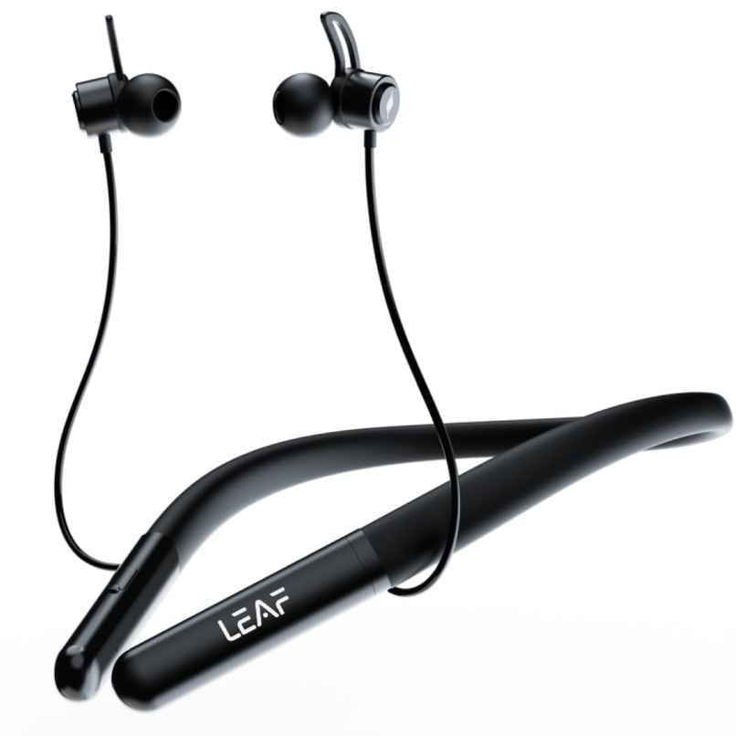 Leaf Rush X342 Neckband With Ai Sound App, 28H Playtime, Silicon Neckline, 10Mm Driver Carbon Black
