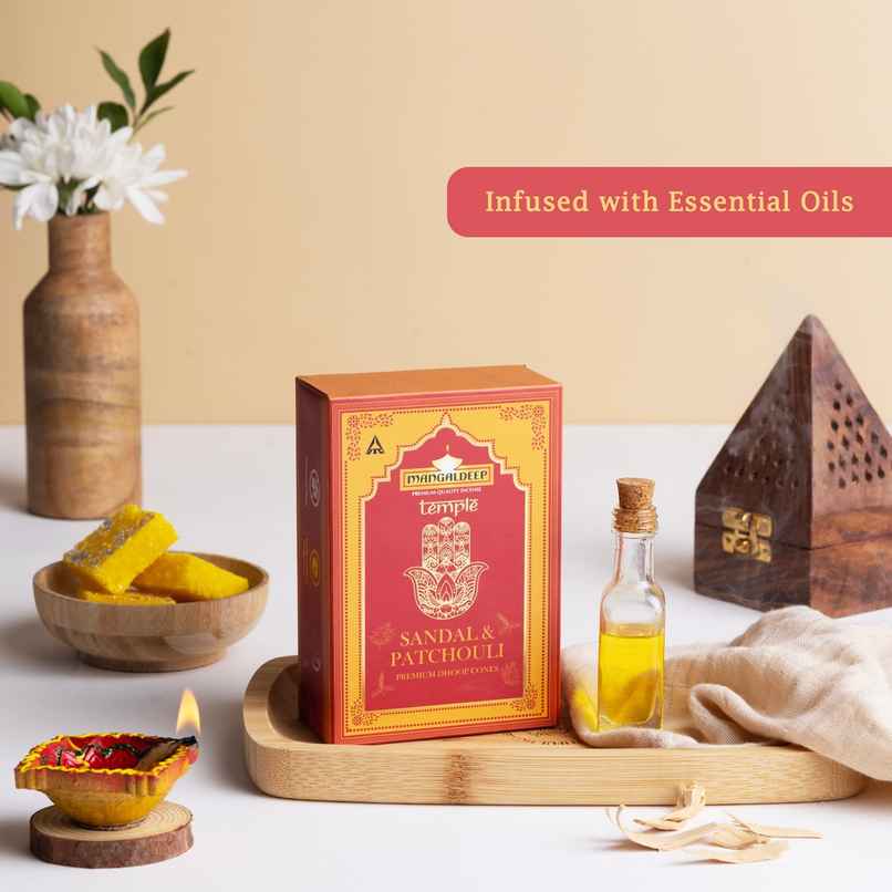 Mangaldeep Temple Premium Bambooless Dhoop Cones - With Sandalwood And Patchouli Fragrances Mangaldeep Temple Premium Bambooless Dhoop Cones - With Sandalwood And Patchouli Fragrances