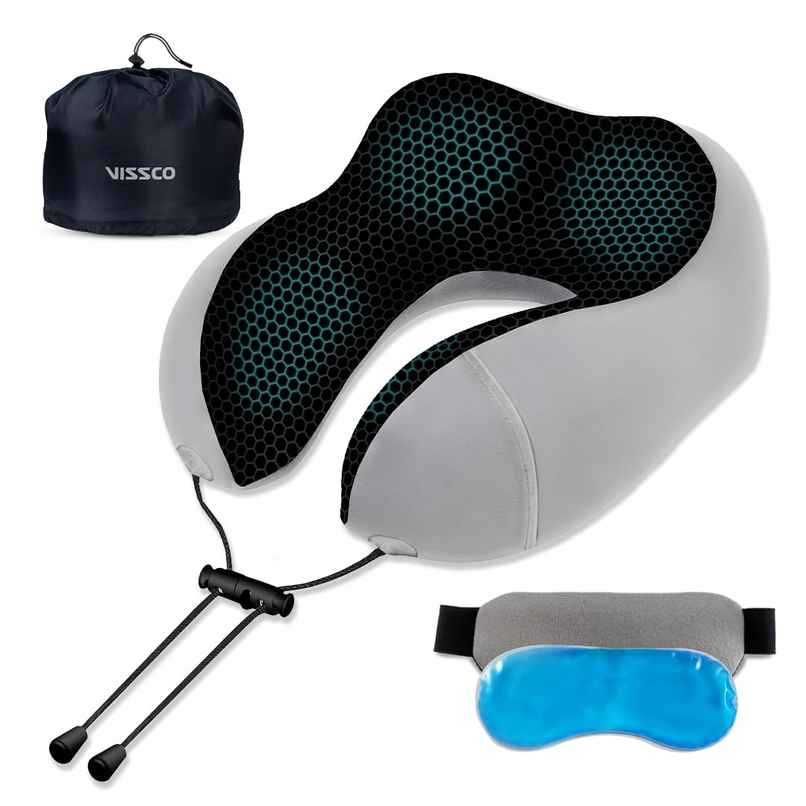 Vissco Tra Well Ergonomic Neck Pillow with Sleeping Gel Eye Mask, Orthopedic Neck Support