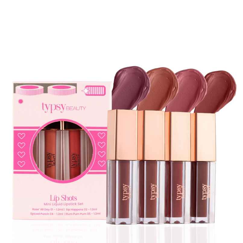 Typsy Beauty Lip Shots - 4-in-1 Mini Liquid Lipstick Set |Travel Friendly | Lightweight