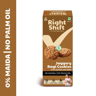 Right Shift Jaggery Ragi 0% Maida Cookies | 0% Refined Sugar | With Nuts and Seeds Right Shift Jaggery Ragi 0% Maida Cookies | 0% Refined Sugar | With Nuts and Seeds