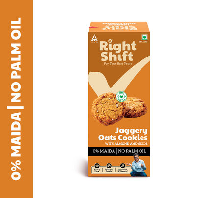 Right Shift Jaggery Oats 0% Maida Cookies | 0% Refined Sugar | With Nuts and Seeds Right Shift Jaggery Oats 0% Maida Cookies | 0% Refined Sugar | With Nuts and Seeds