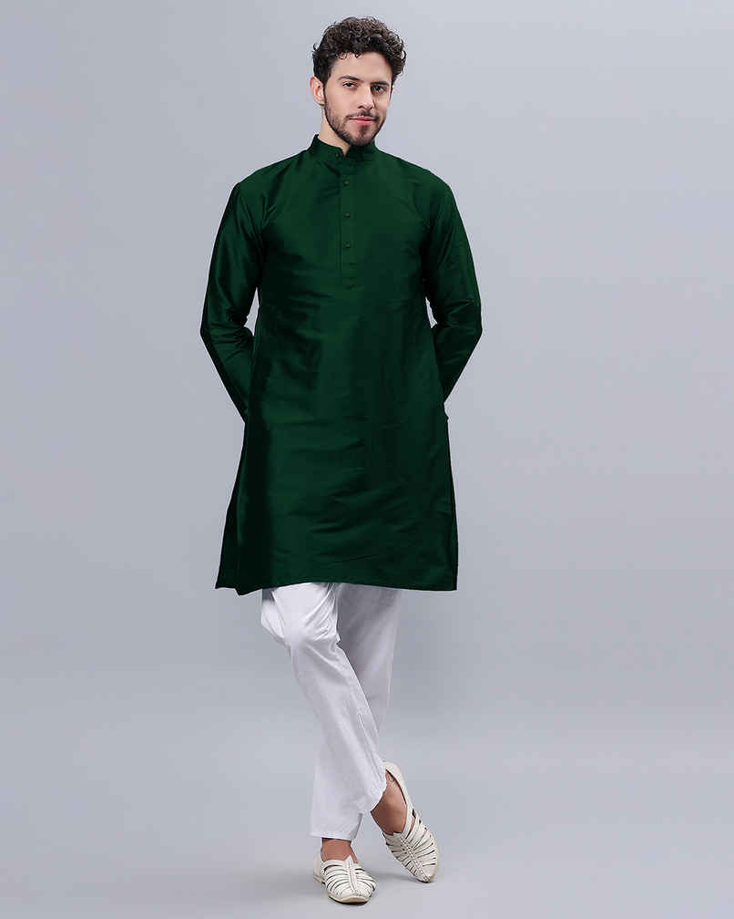 Mad Over Print Men's Silk Blended Kurta | Green - L Mad Over Print Men's Silk Blended Kurta | Green - L