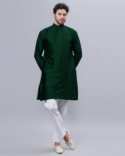 Mad Over Print Men's Silk Blended Kurta | Green - L Mad Over Print Men's Silk Blended Kurta | Green - L