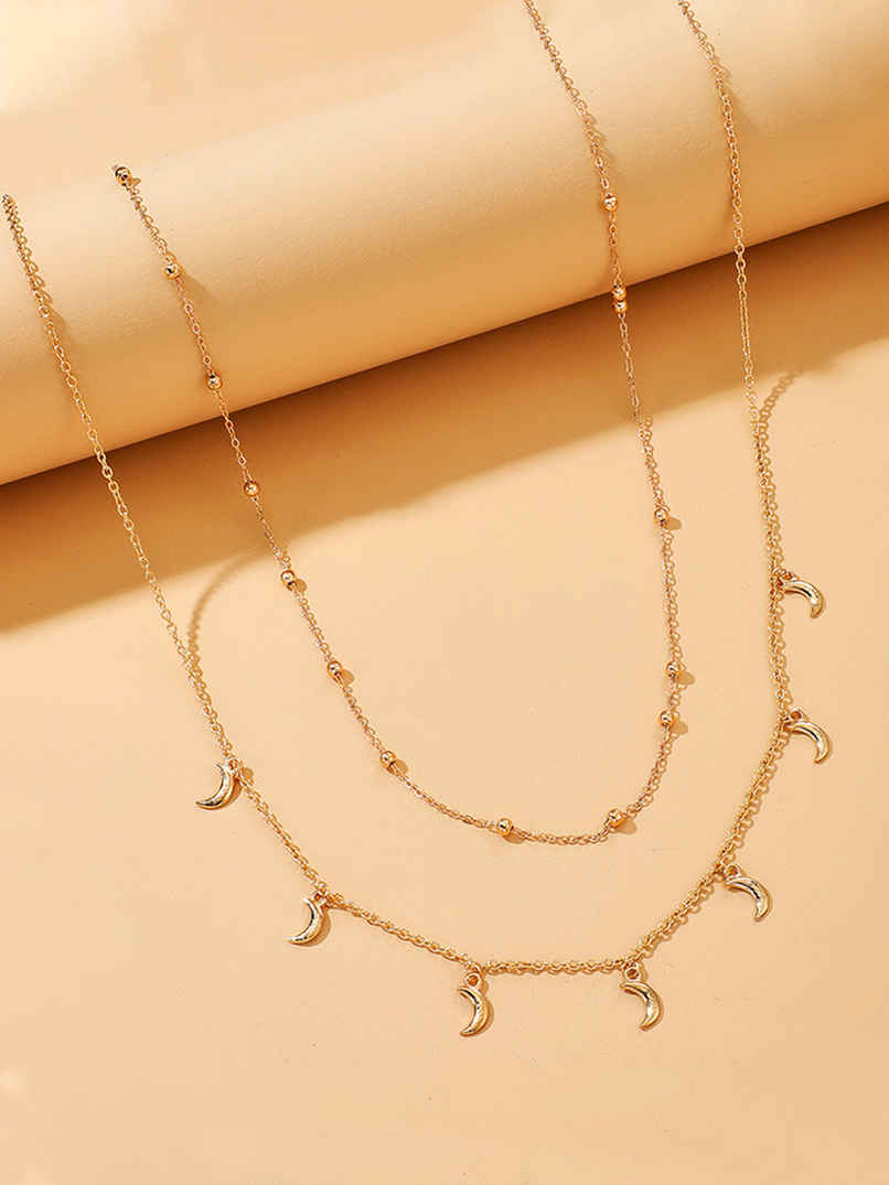 Unwind By Yellow Chimes Gold-Toned Multilayered Crystal Studded Moon Charm Waist Chain